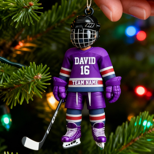 Personalized Stripe Ice Hockey Ornament for Hockey Player
