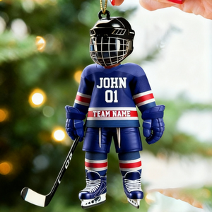 Personalized Stripe Ice Hockey Ornament for Hockey Player