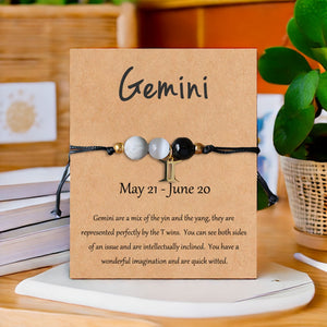 Natural Stone Hand Woven Bracelet With Twelve Constellations Paper Card