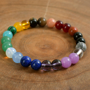 Seven Colored Stone, Tiger Eye Stone Bracelet - 7 Chakras Card Bracelet