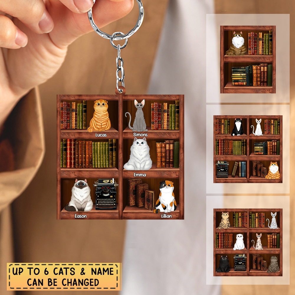 Personalized Cat Parents Book Lovers wood Keychain