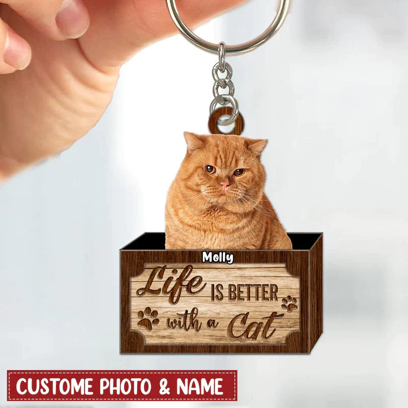 Life Is Better With a Cat Personalized Acrylic  Keychain Gift