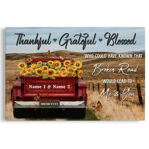 Personalized Canvas Prints - Rustic Farmhouse Red Truck, Customized Anniversary Couples Gifts, Thankful, Grateful, Blessed