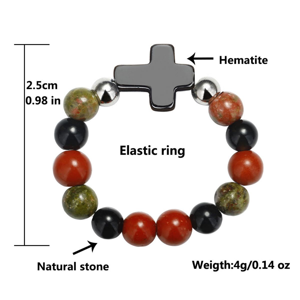 Elastic stone cross ring, angel stone combination copper bead ring