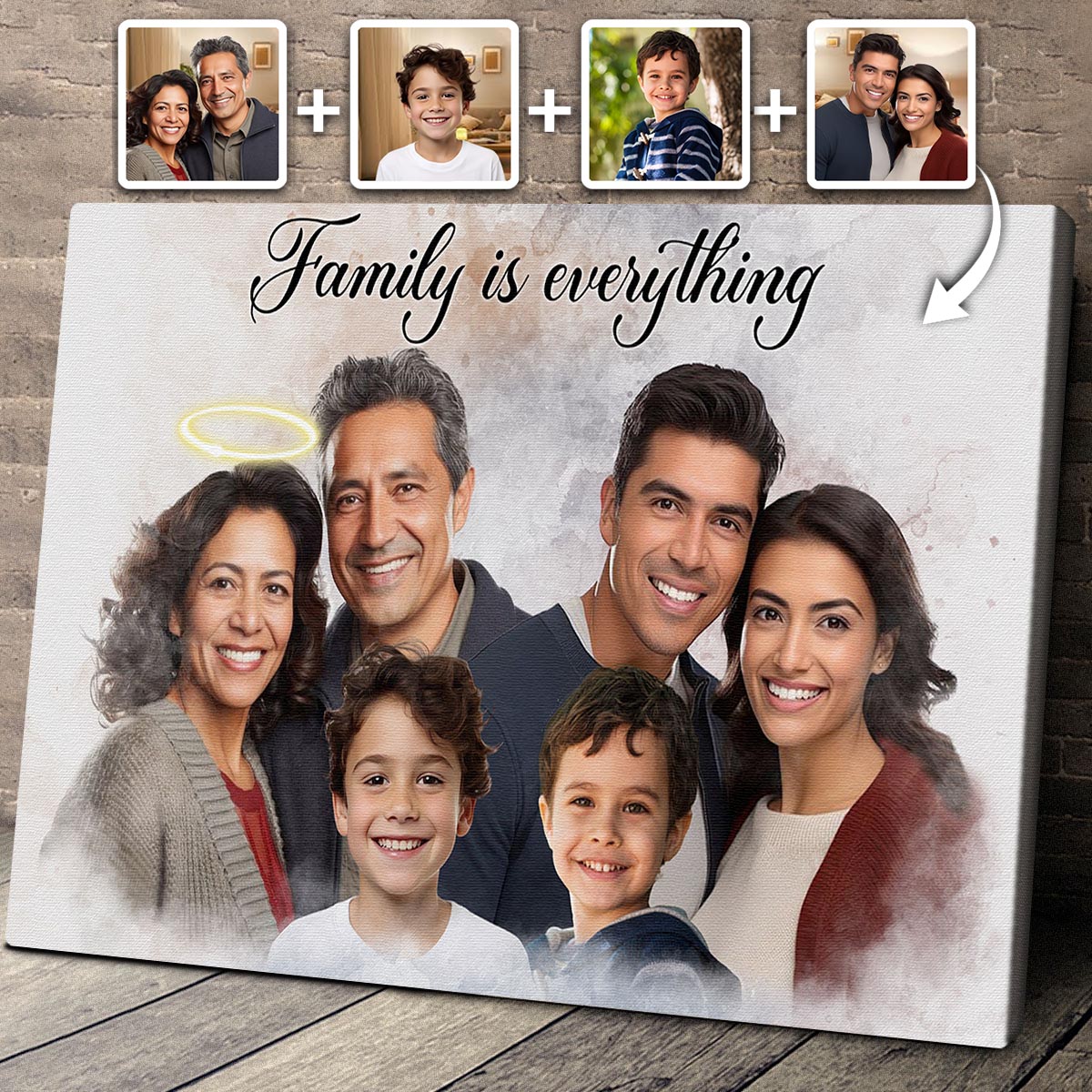 Custom Combine Photos Loved One With Quotes, Adding Halo To Deceased One - Personalized Canvas - Gift For Family Members