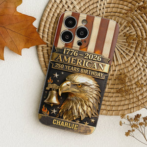 250th Anniversary - Personalized Bald Eagle Leather Phone Case