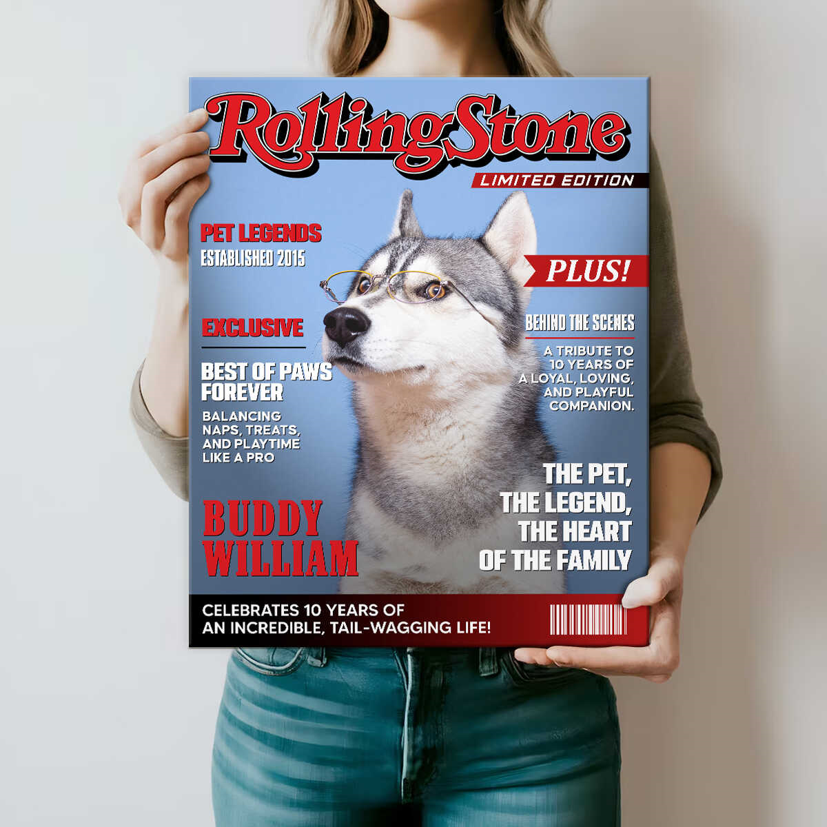 Pet Rolling Stone Magazine Cover, Custom Pet Portrait Photo Canvas, Personalized Dog Lover Gift