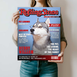 Pet Rolling Stone Magazine Cover, Custom Pet Portrait Photo Canvas, Personalized Dog Lover Gift
