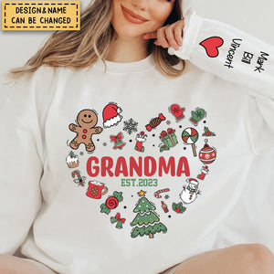 Christmas Heart Grandma Mom With Grandkids Personalized Sweatshirt