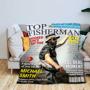 Personalized Fishing Magazine Cover Blanket Gifts for Men, Fly Fishing, Fishing Dad Gift