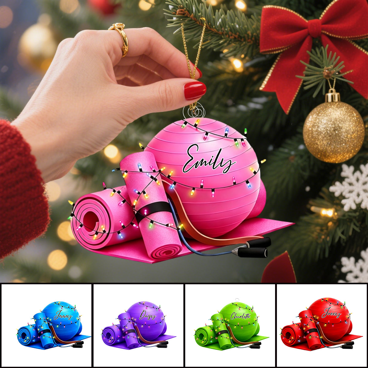 Personalized Yoga Mat Acrylic Ornament, Custom Fitness Christmas Decoration