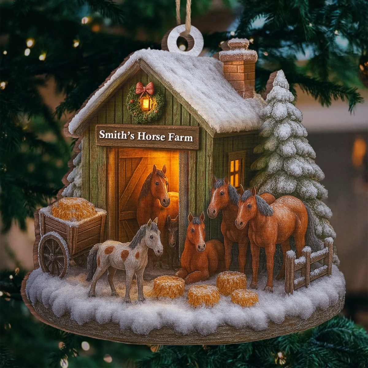 Custom Wood Ornament - Personalized Christmas Birthday Gifts For Women, Men - Christmas At The Horse Farm