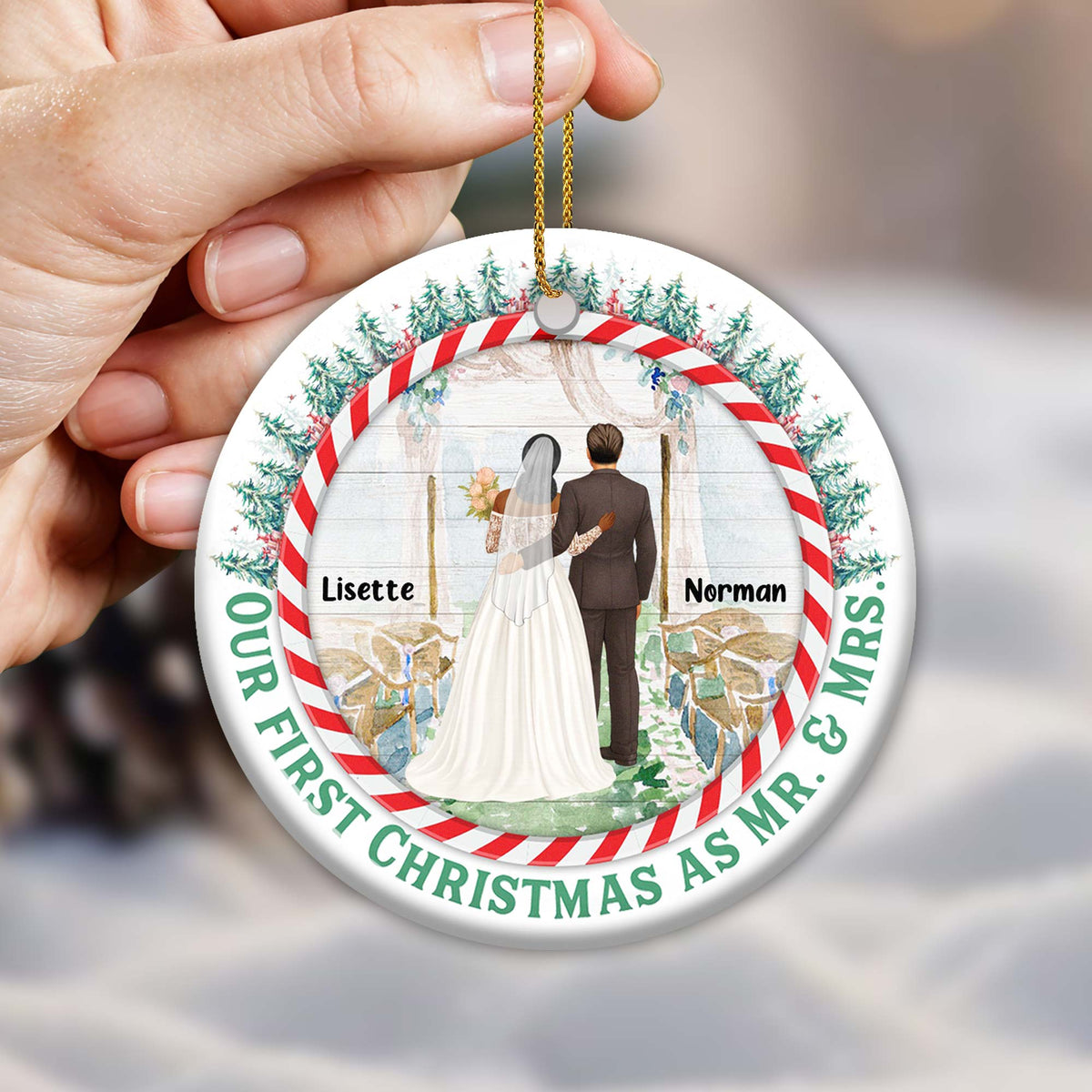 Our First Christmas As Mr. and Mrs, Bride and Groom, Personalized Ceramic Ornament, Gift For Newlyweds