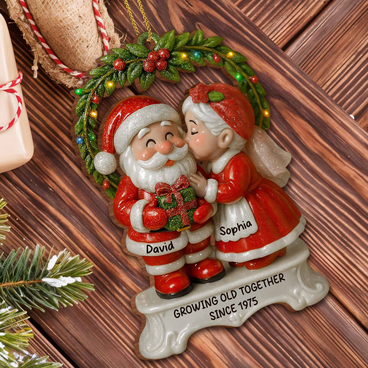 Growing Old Together Santa And Mrs. Claus Ornament, Custom Wood Ornament, Gift For Couples And Parents