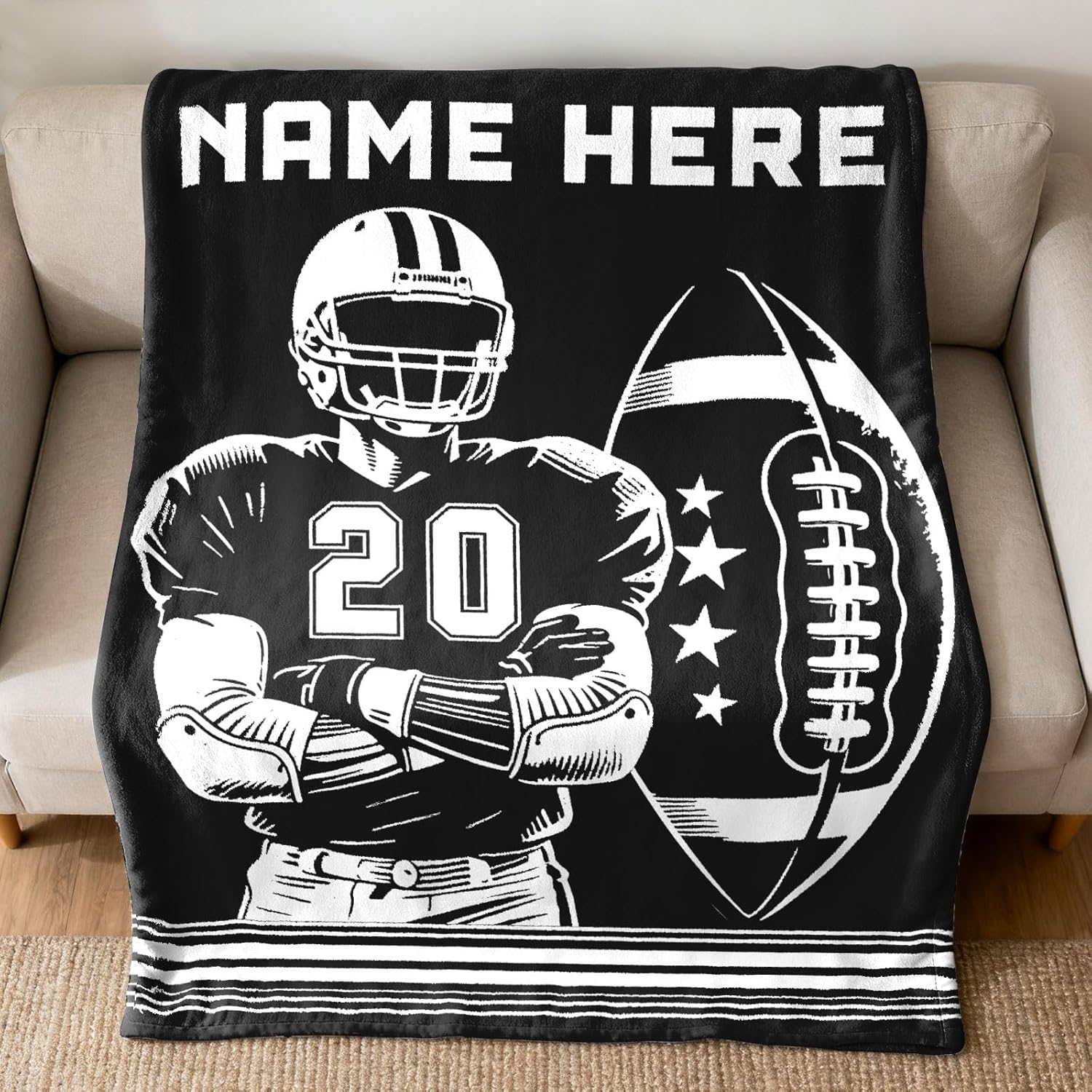 Personalized Football Player Blanket Gifts for Football Lovers, Coaches,Fans, Men