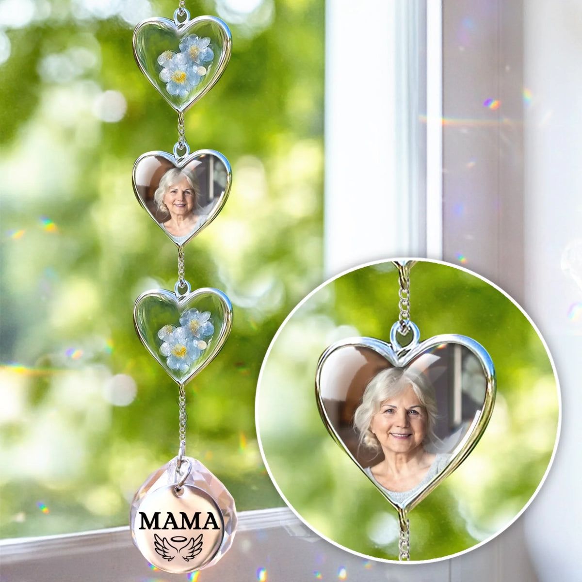 Custom Photo Memorial Crystal Suncatcher - Personalized Memorial Sympathy Gifts For Loss Of Mom, Dad - Watching Over Us Always