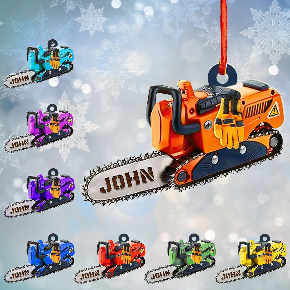 Personalized Arborist Ornament: Chainsaw & Pine Tree, Acrylic Xmas Decoration