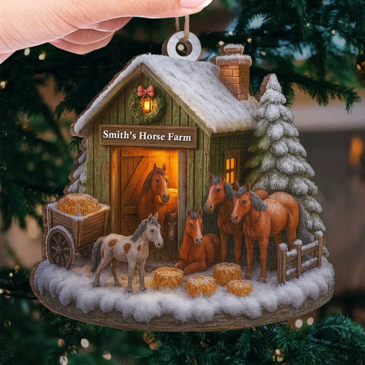 Custom Wood Ornament - Personalized Christmas Birthday Gifts For Women, Men - Christmas At The Horse Farm
