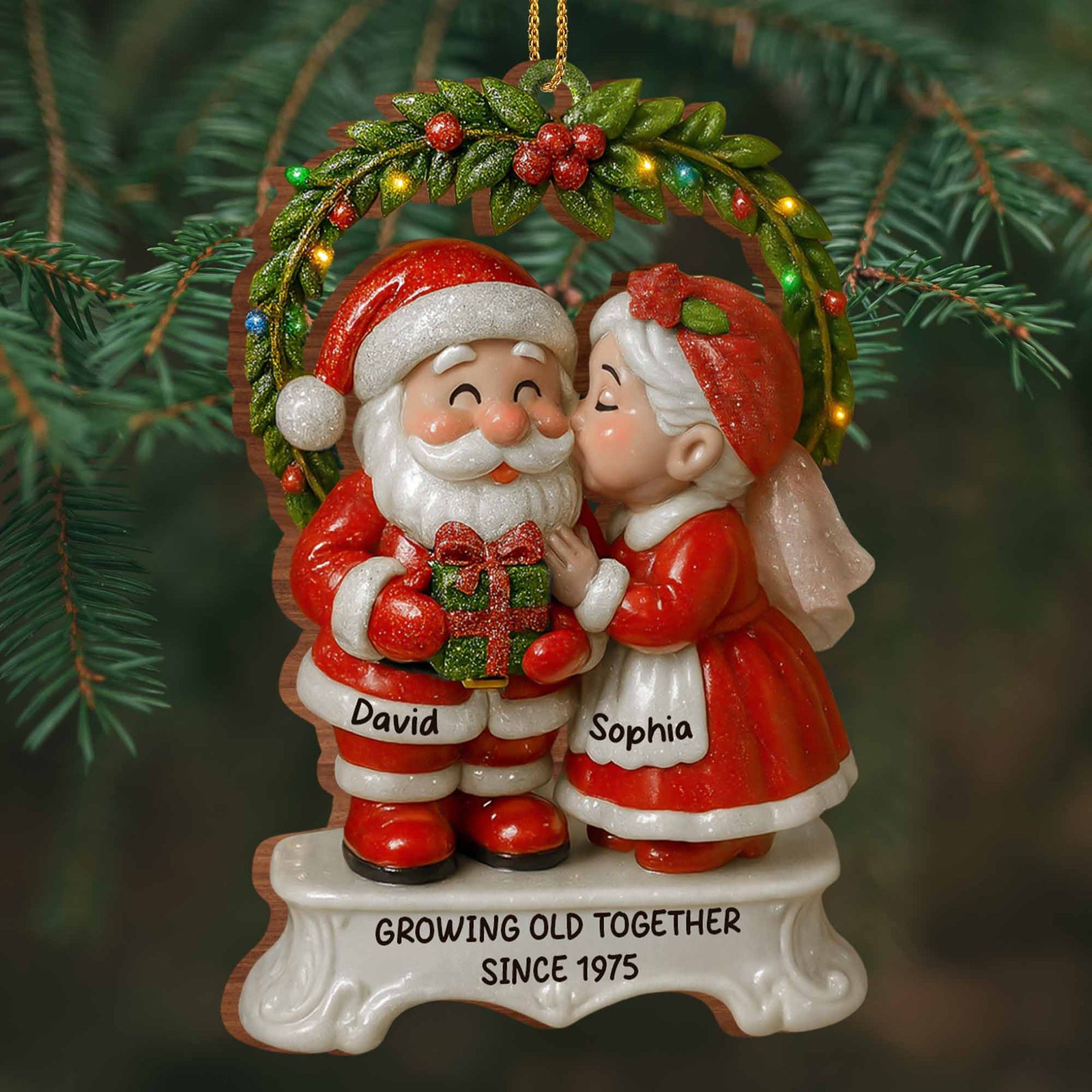 Growing Old Together Santa And Mrs. Claus Ornament, Custom Wood Ornament, Gift For Couples And Parents