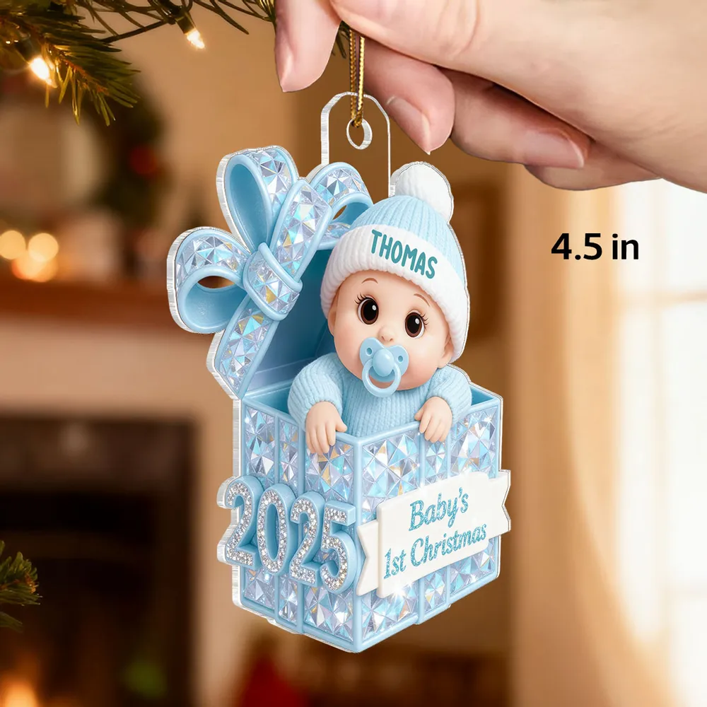 Baby In The Box - Pastel Color Baby's First Christmas - Personalized Acrylic Ornament