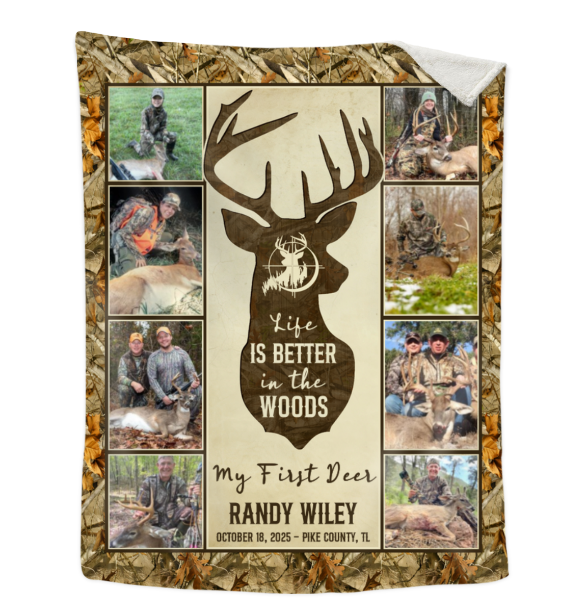 Hunting Deer Photo Collage Blanket, First Deer Gift, Hunting Blanket Gifts For Dad, Anniversary Gifts For Him