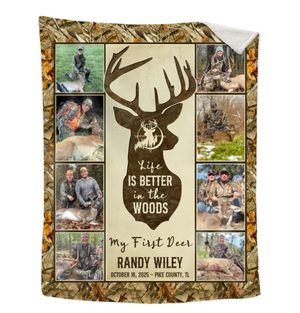 Hunting Deer Photo Collage Blanket, First Deer Gift, Hunting Blanket Gifts For Dad, Anniversary Gifts For Him