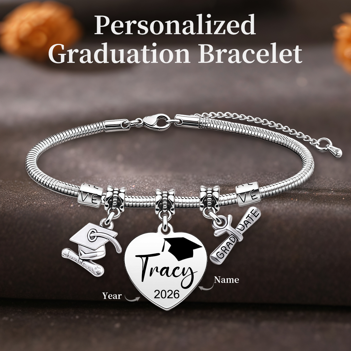 Class Of 2026 - Personalized Graduation Bracelet With Charms