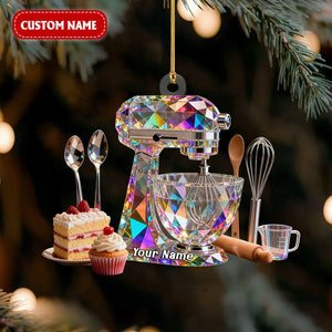 Dough Mixer Machine Custom Name Stained Glass Effect Acrylic Christmas Ornament, Gifts For Baking Lovers