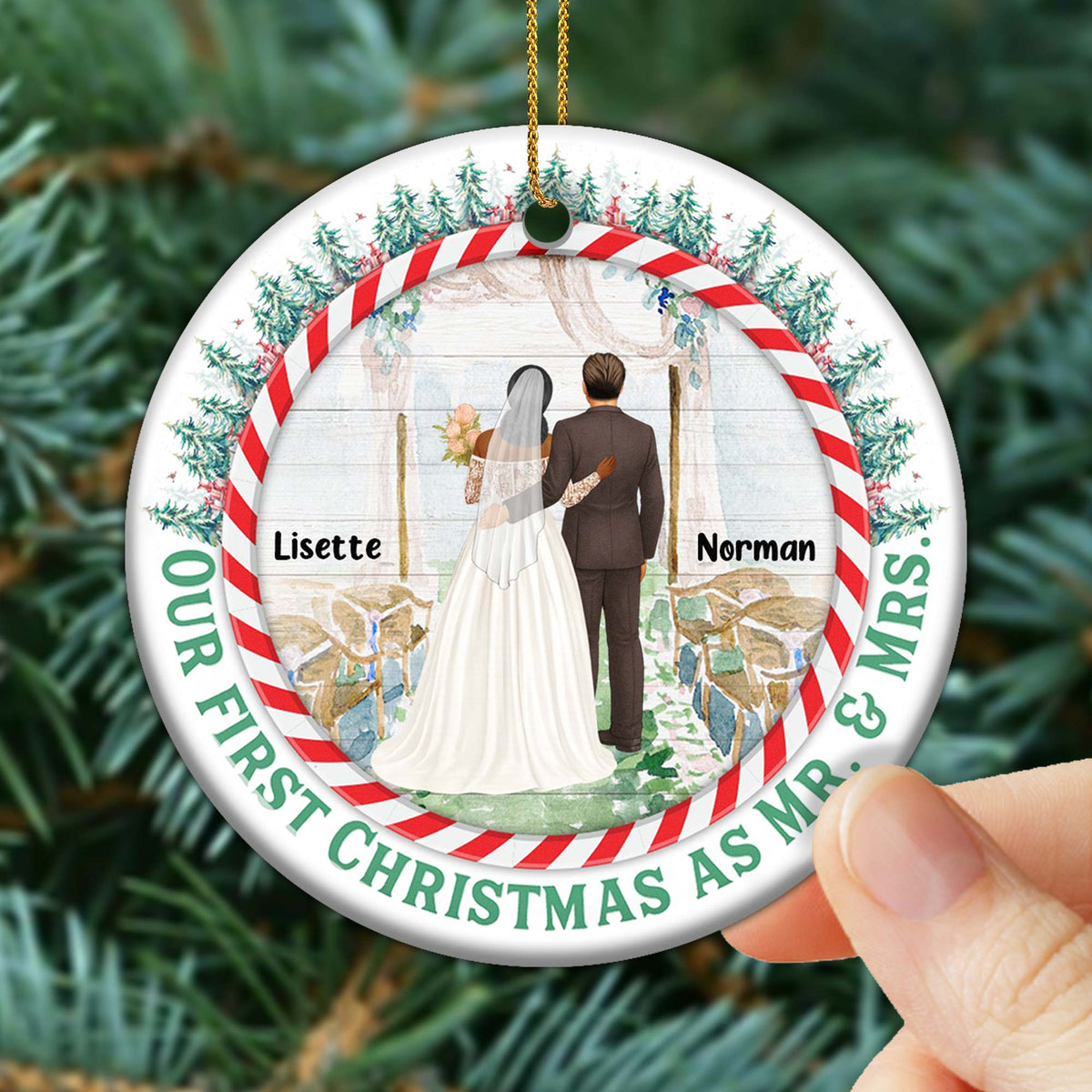 Our First Christmas As Mr. and Mrs, Bride and Groom, Personalized Ceramic Ornament, Gift For Newlyweds