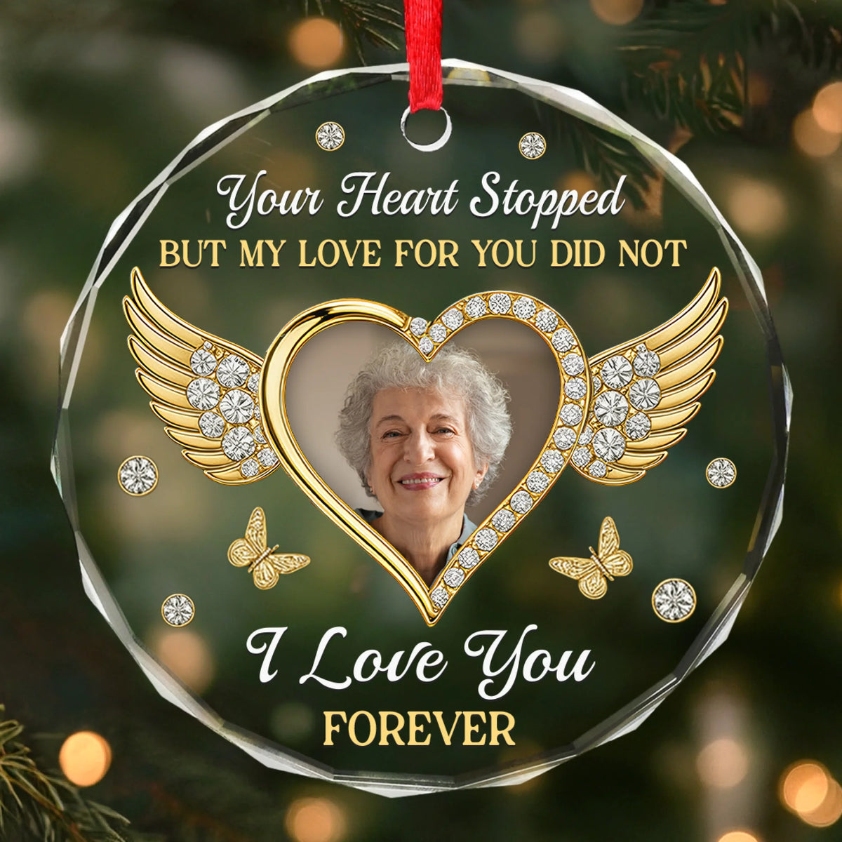 My Love For You Lives On - Photo Personalized Glass Ornament, Memorial Sympathy Gifts For Loss