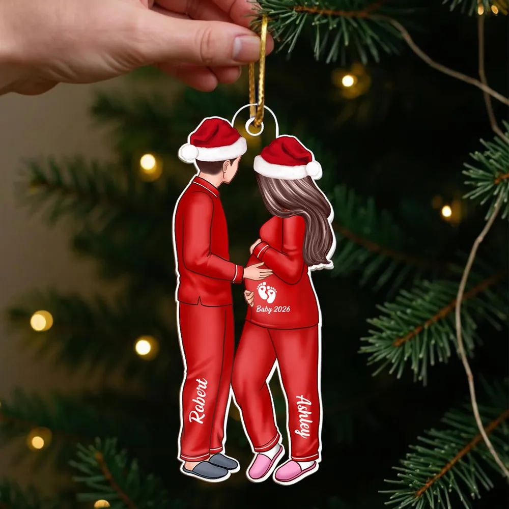 Expecting Parents Christmas Pregnancy Personalized Acrylic Ornament, Baby Arriving Ornament