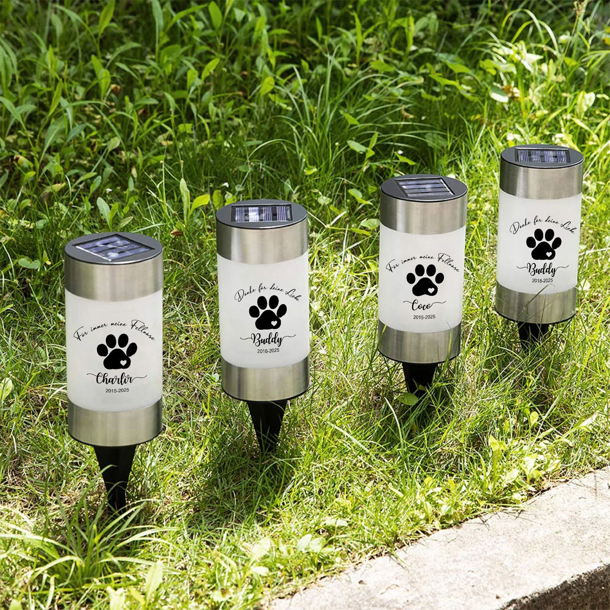 Personalized dog and cat paw prints waterproof solar garden lamp