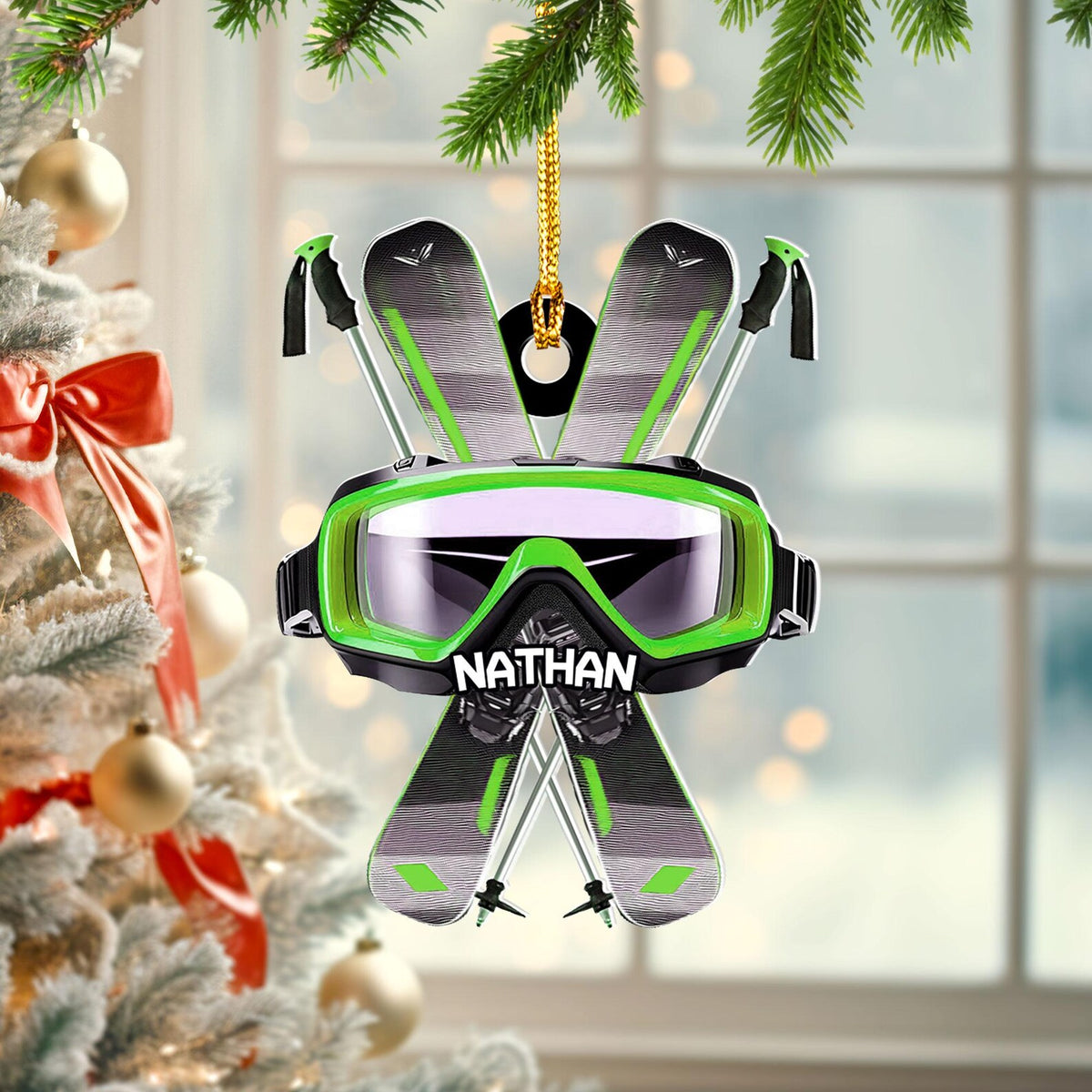 Personalized Skiing Christmas Ornament,Acrylic Engraved Gift