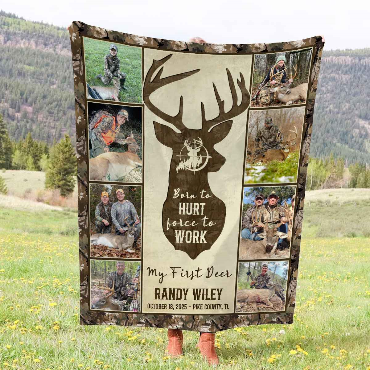 Hunting Deer Photo Collage Blanket, First Deer Gift, Hunting Blanket Gifts For Dad, Anniversary Gifts For Him