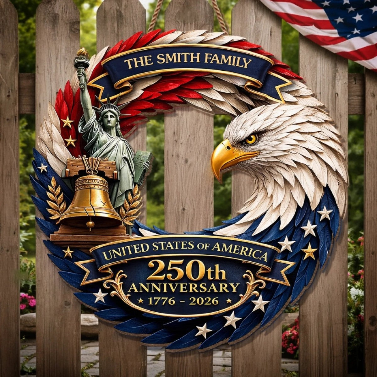 Custom Family Wood Sign Personalized America 250th Anniversary Gifts