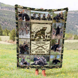 Bear Hunting Blanket For Dad, Customizable Bear Photo Collage Blanket, Hunting Gift for Husband, Hunter Gift for Boy