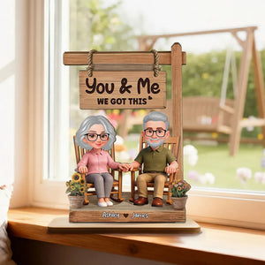 3D Effect Old Couple Sitting On Rocking Chair - Personalized 2-Layered Wooden Plaque - Anniversary, Valentine's Day Gift For Him, Gift For Her