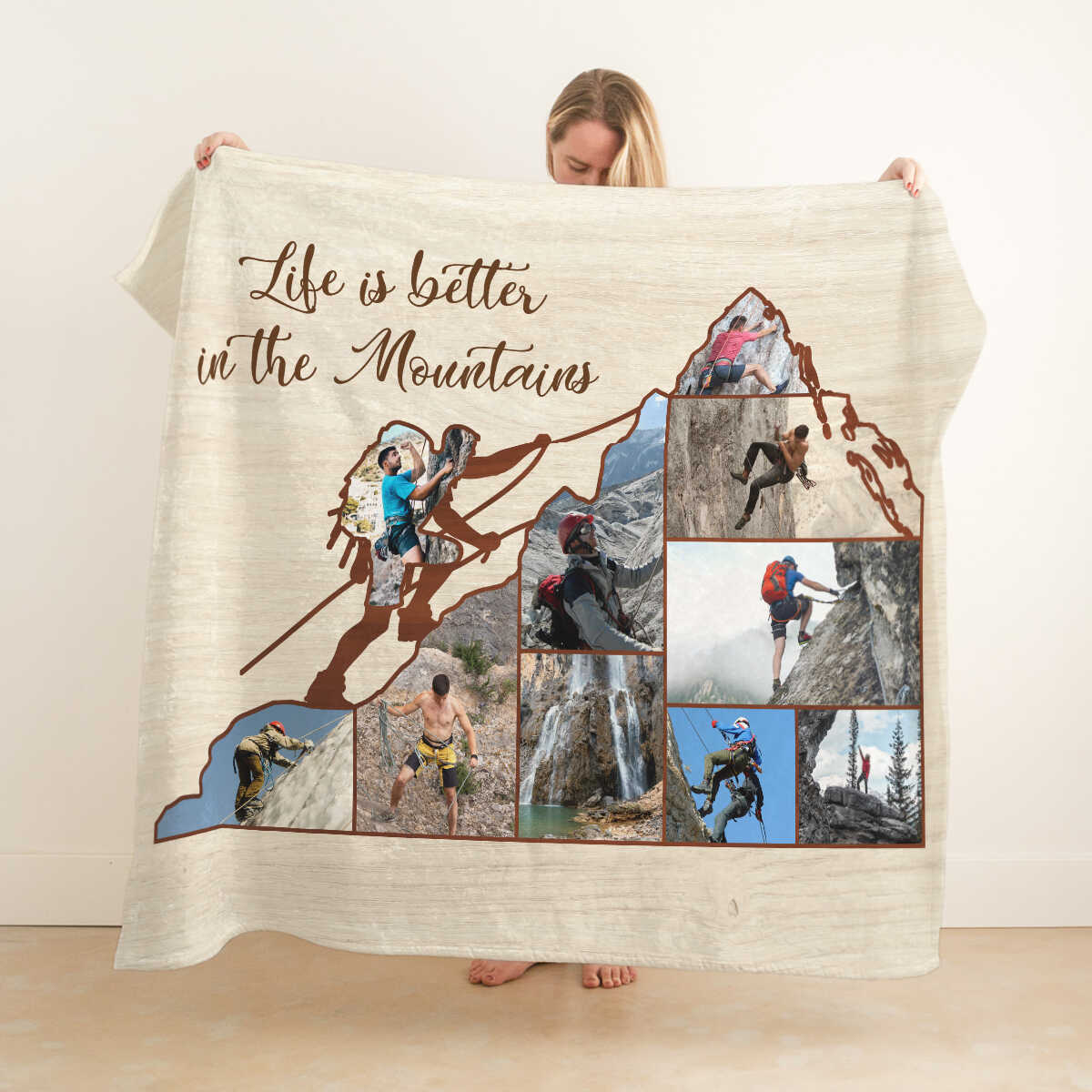 Custom Rock Climbers Gift, Personalized Mountain Climber Photo Gift, Climbing Gift for Him, Man Rock Climber Blanket