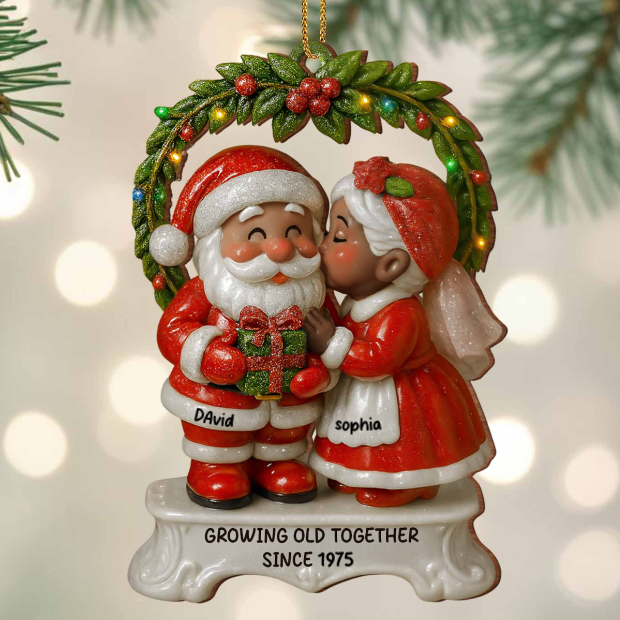 Growing Old Together Santa And Mrs. Claus Ornament, Custom Wood Ornament, Gift For Couples And Parents