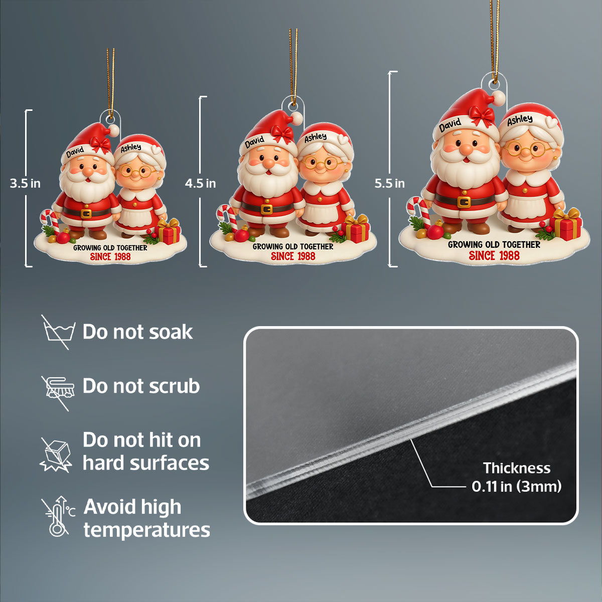 Santa Couple Growing Old Together Personalized Acrylic Ornament, Anniversary, Christmas Gift for him, Gift for her