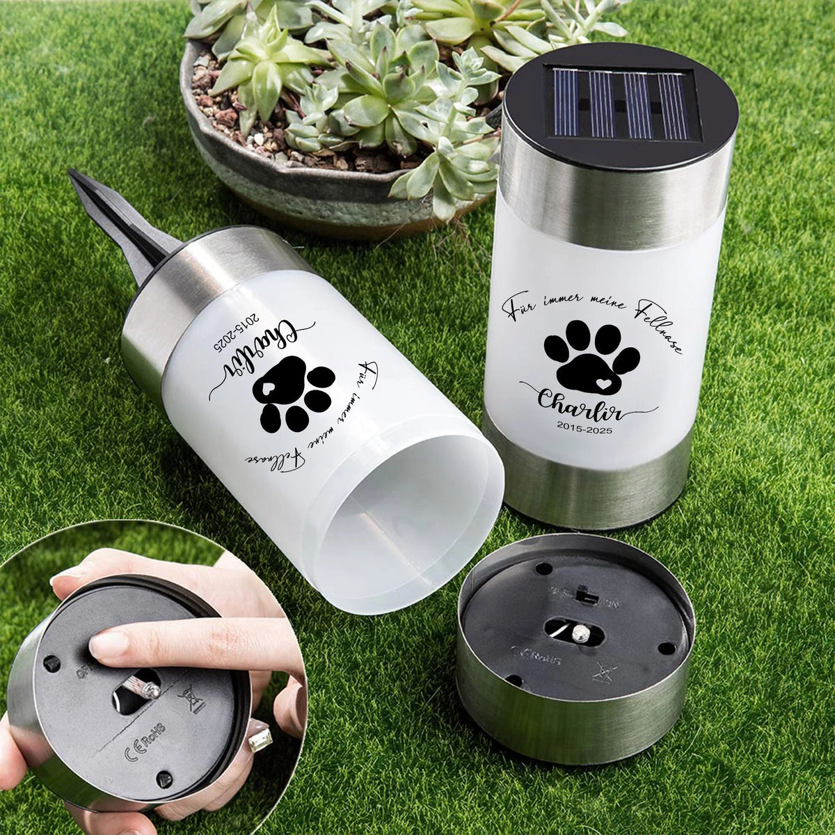 Personalized dog and cat paw prints waterproof solar garden lamp