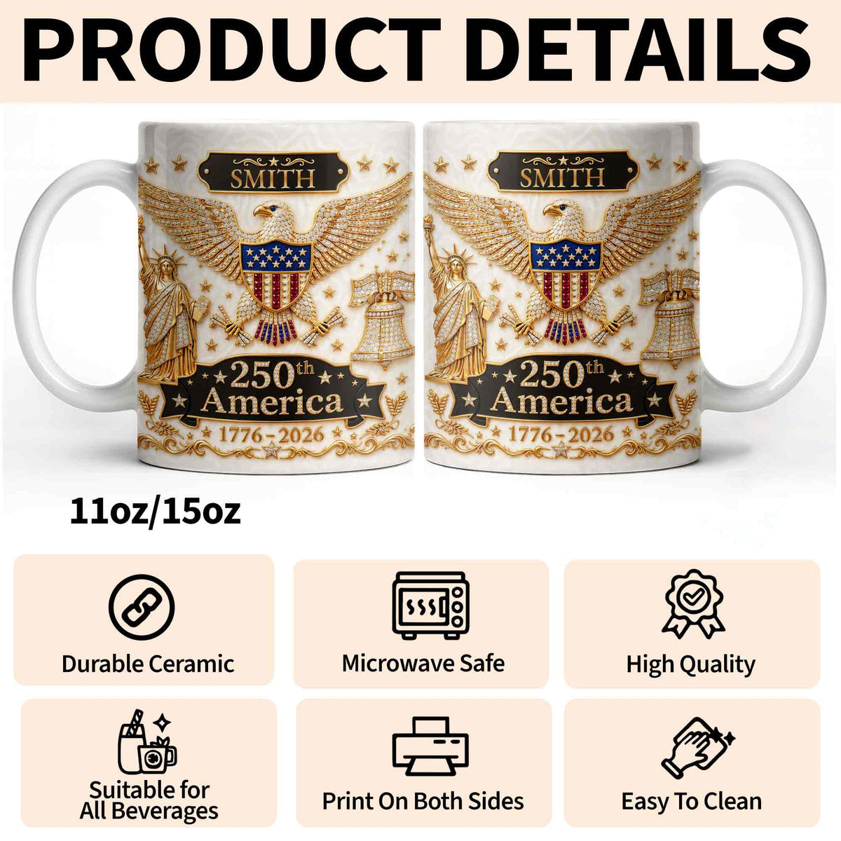 America Patriotic Eagle Personalized Custom Coffee Mug