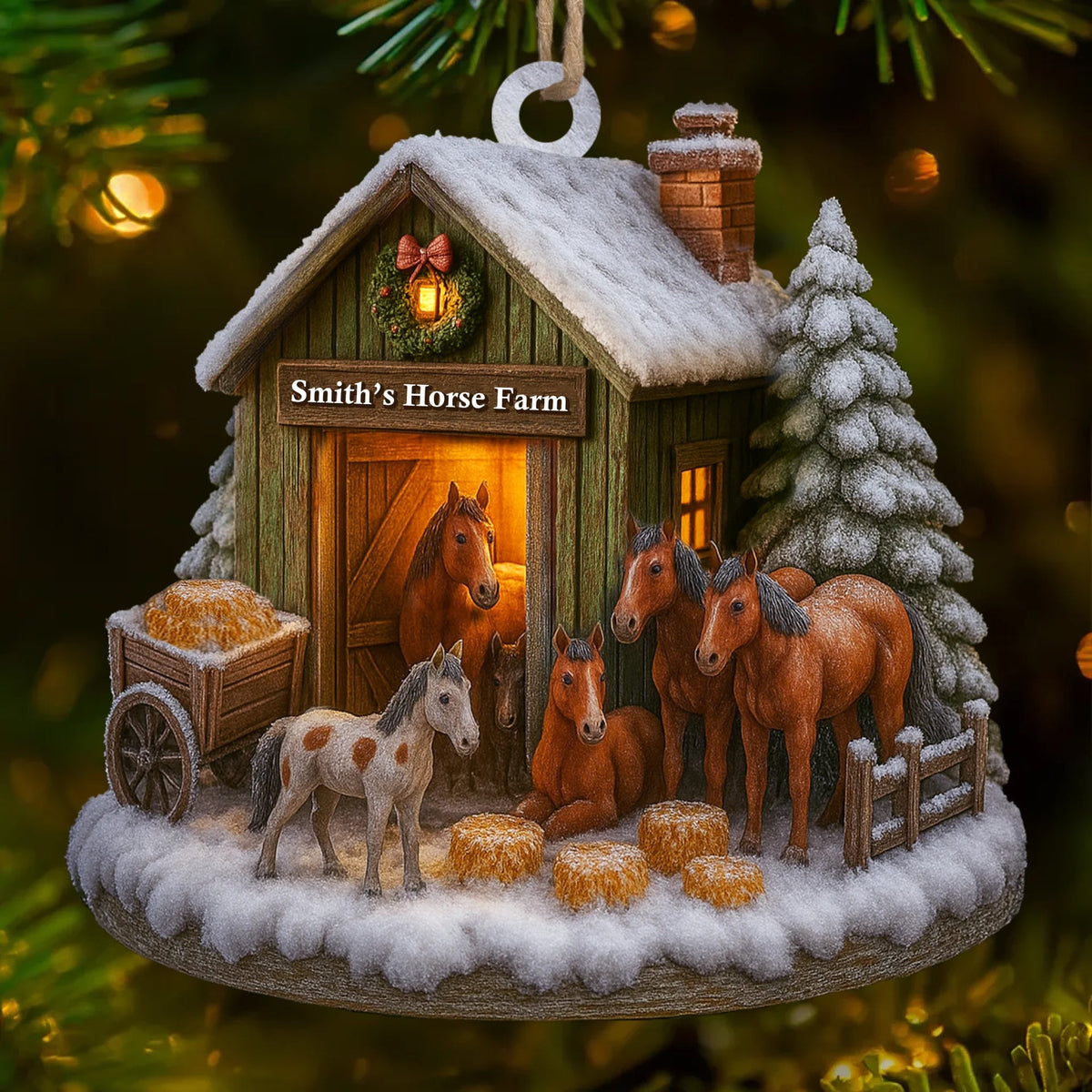 Custom Wood Ornament - Personalized Christmas Birthday Gifts For Women, Men - Christmas At The Horse Farm