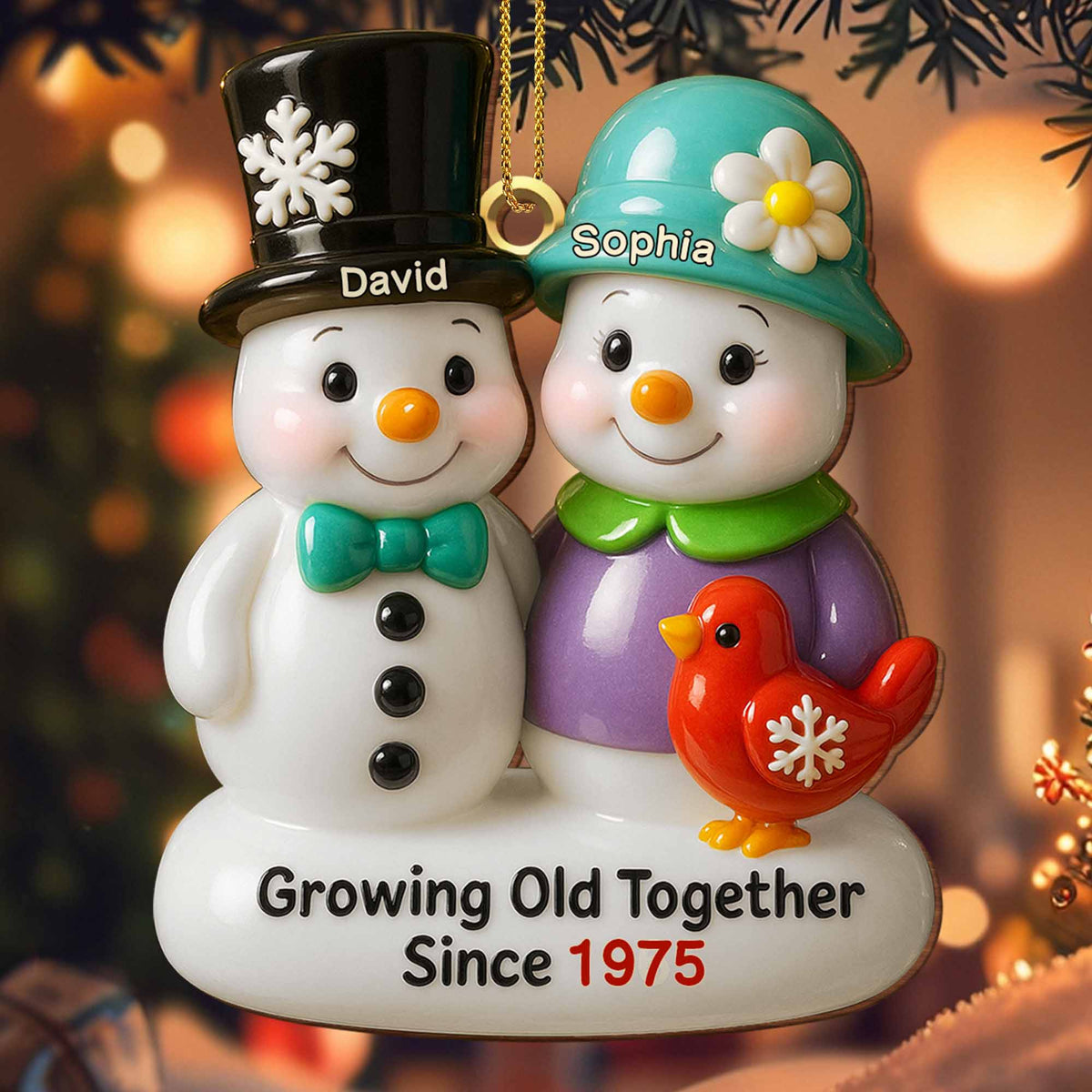 Growing Old Together Snowmen Ornament,Custom Wood Ornament,Gift For Couples