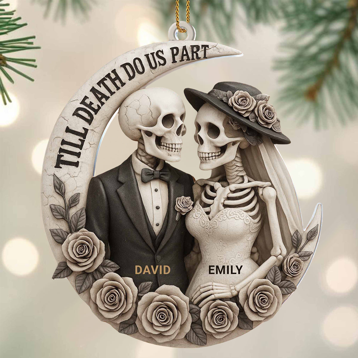 Till Death Do Us Part, Skeletons And Roses, Custom Acrylic Ornament, Gift For Couples