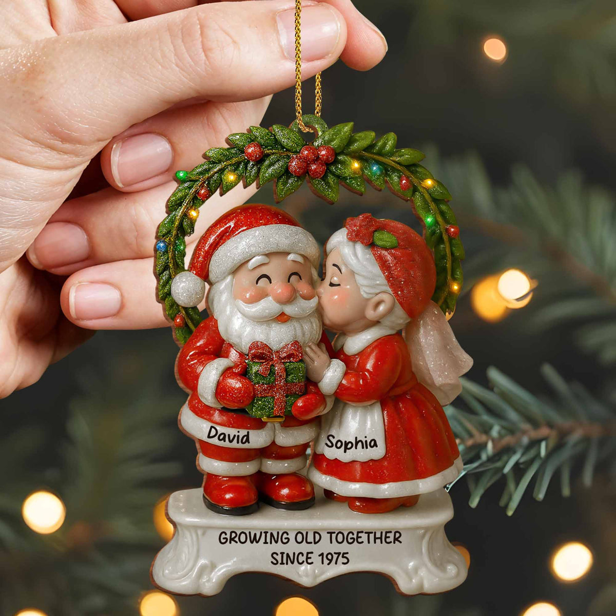 Growing Old Together Santa And Mrs. Claus Ornament, Custom Wood Ornament, Gift For Couples And Parents