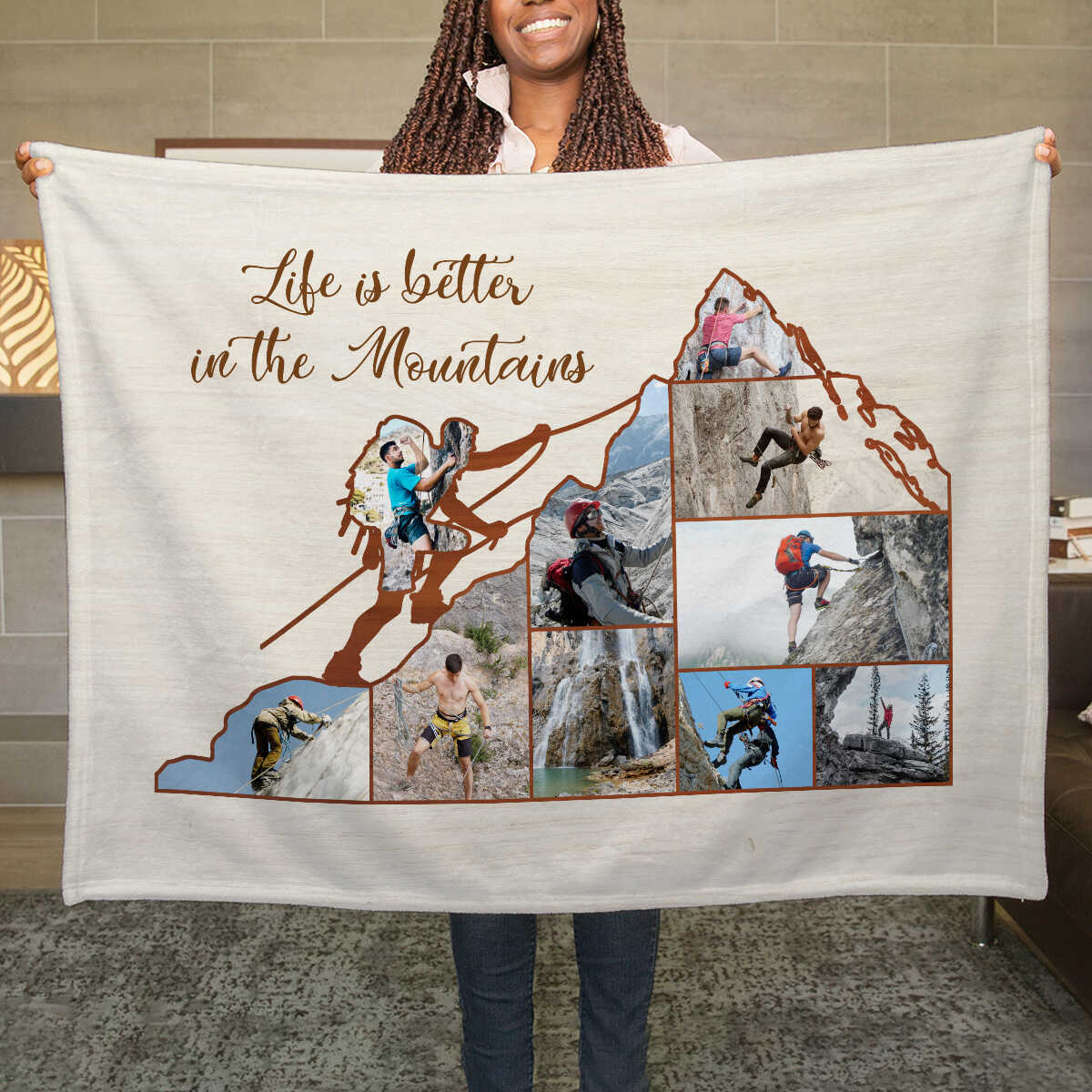 Custom Rock Climbers Gift, Personalized Mountain Climber Photo Gift, Climbing Gift for Him, Man Rock Climber Blanket