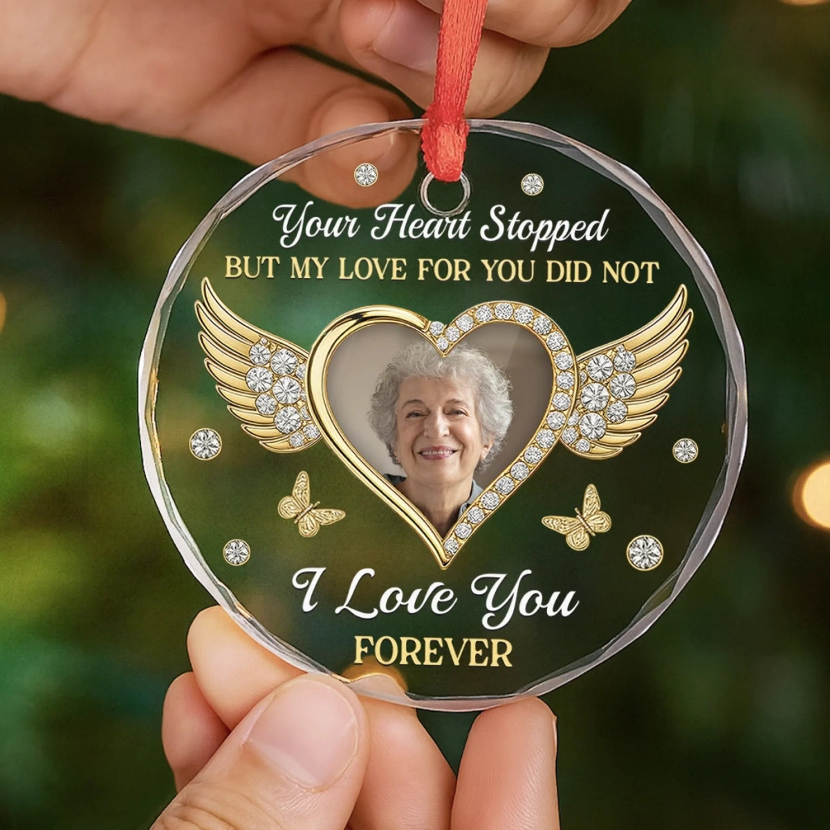 My Love For You Lives On - Photo Personalized Glass Ornament, Memorial Sympathy Gifts For Loss