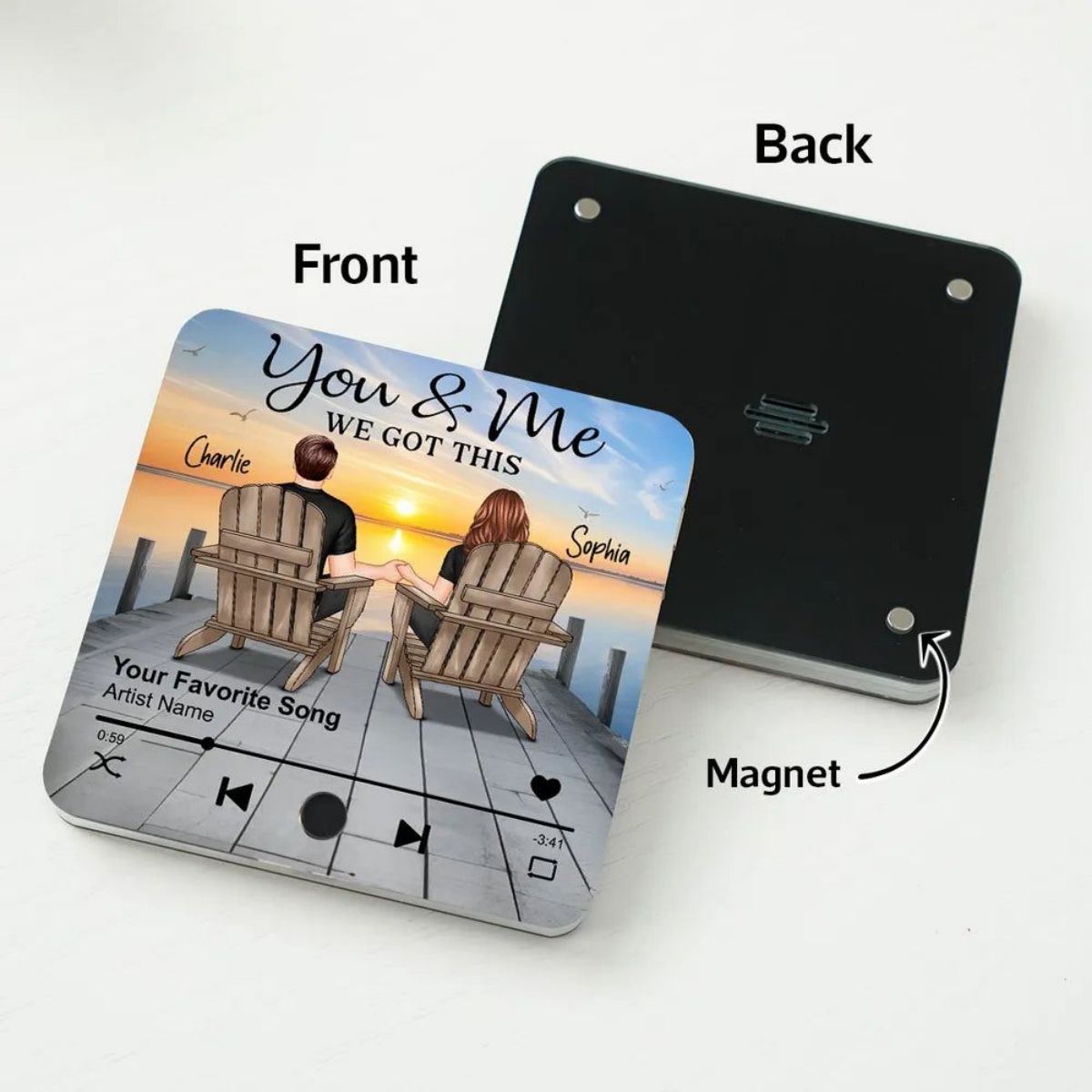 Romantic Couple Hand-in-Hand Acrylic Music Magnet & More – Personalized Anniversary & Valentine's Gift for Couples