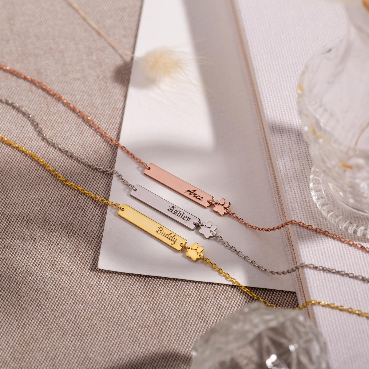 Engraved Name Paw Print Bracelet, Personalized Pet Memorial Bracelet